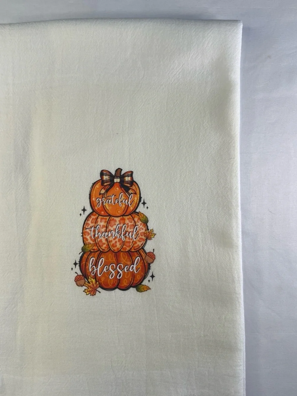 Grateful Thankful Blessed Pumpkin Kitchen Towel Fall Thanksgiving Decor